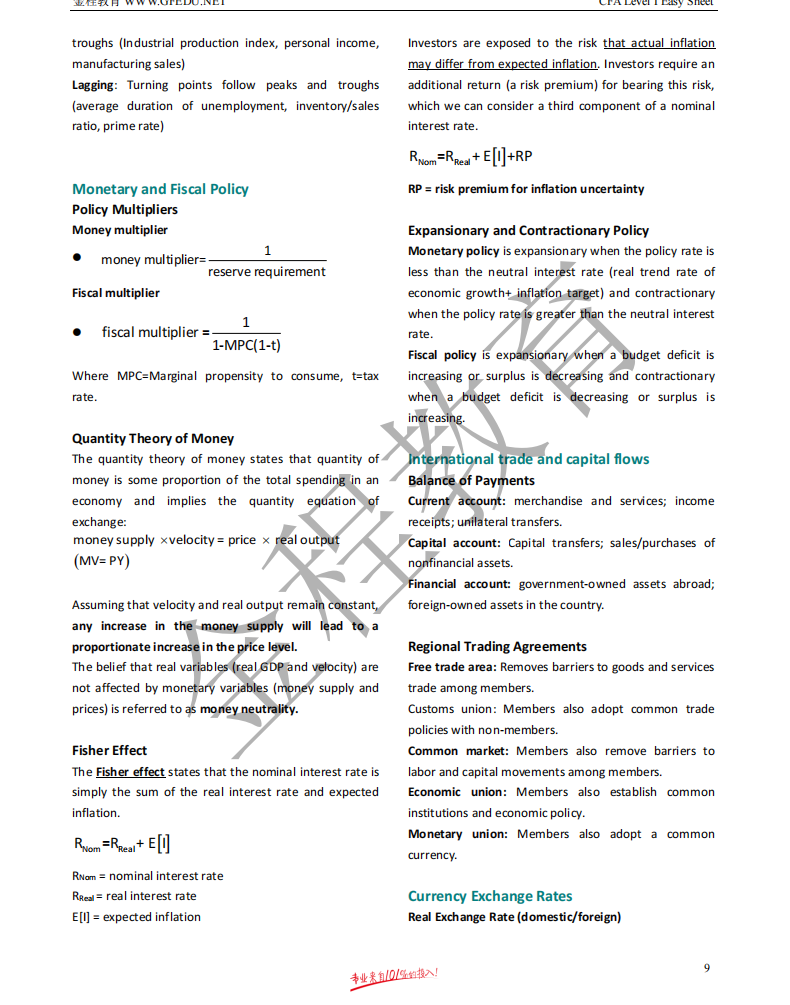金程CFA一級公示表
