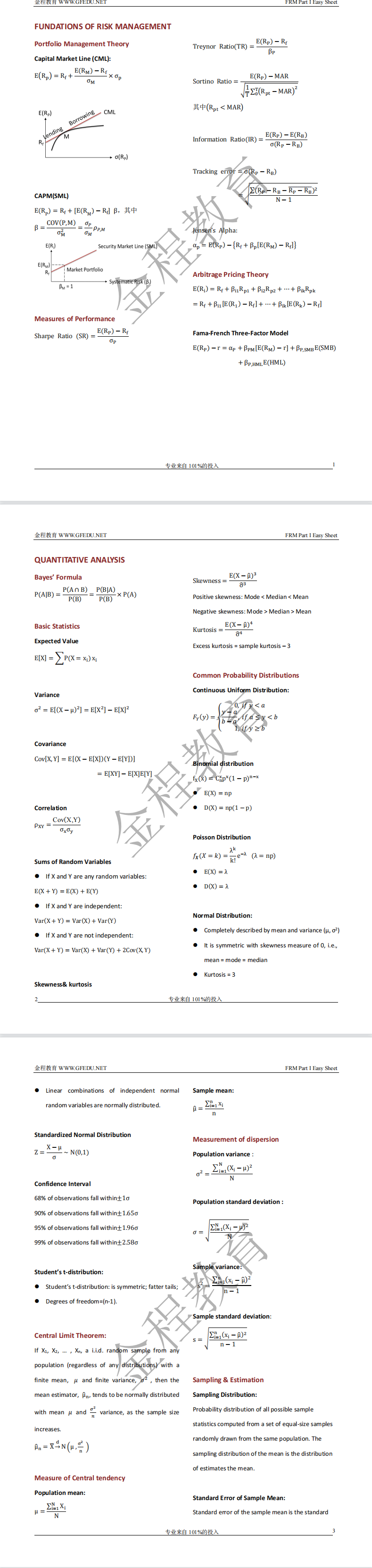 FRM一級(jí)公式表