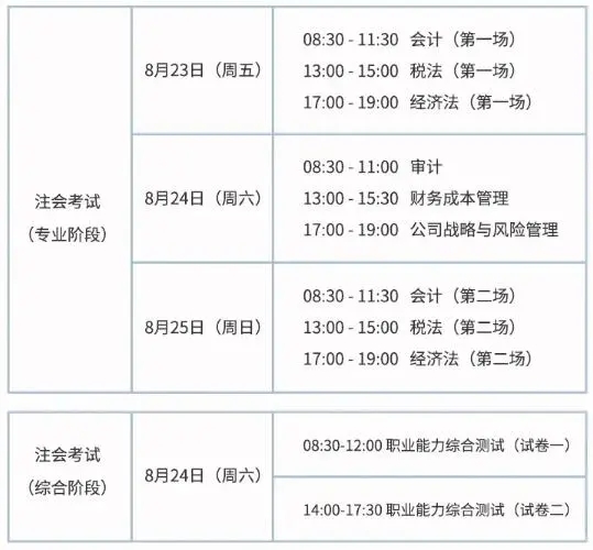 cpa考試時(shí)間