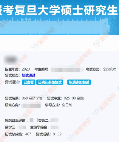 2020年復(fù)旦經(jīng)院復(fù)試成績