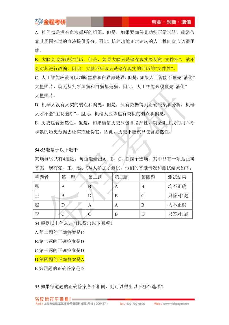 2020考研199管理類(lèi)聯(lián)考真題邏輯部分