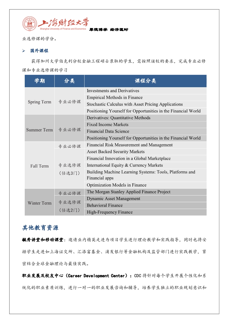 2020上海財(cái)經(jīng)大學(xué)加州大學(xué)伯克利分校金融學(xué)與金融工程碩士招生簡章