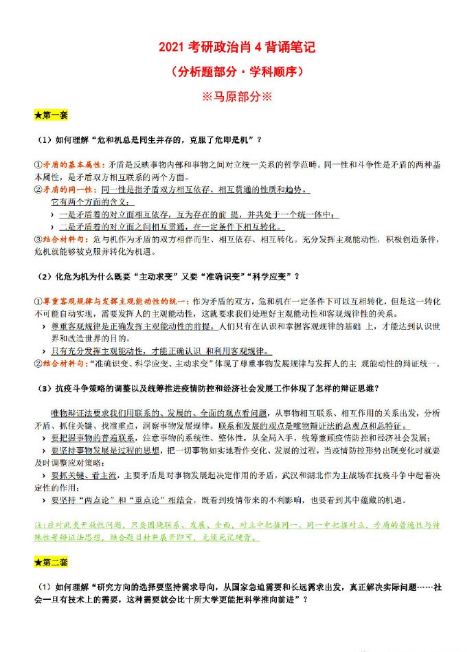 2021考研政治肖4分析題濃縮背誦筆記