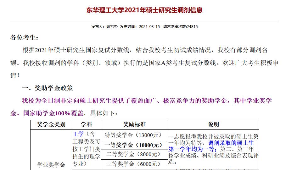 東華理工大學2021年碩士研究生調(diào)劑信息 