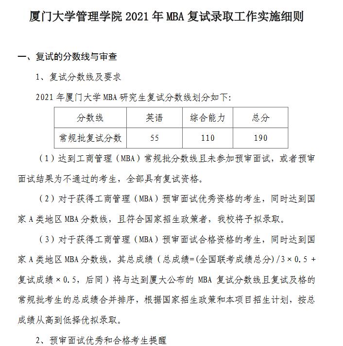 廈門大學(xué)2021年MBA復(fù)試名單