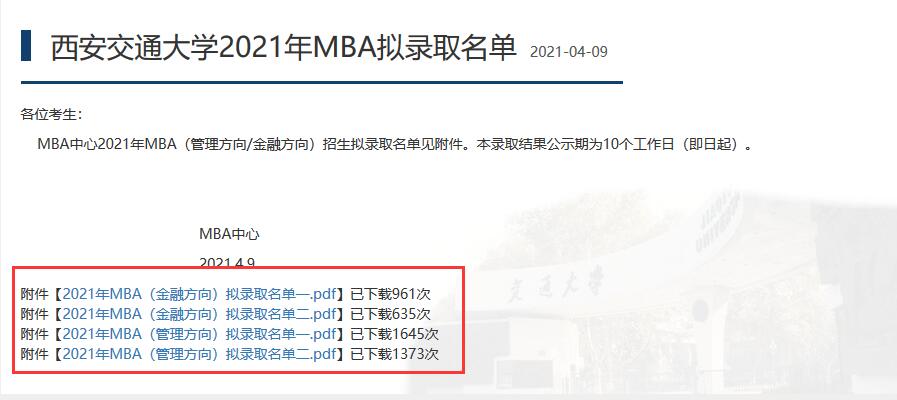 西安交通大學2021年MBA擬錄取名單