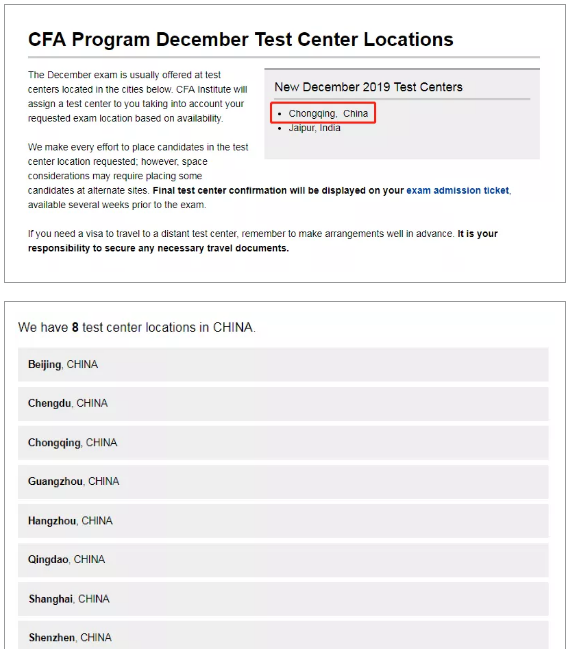 CFA考試地點