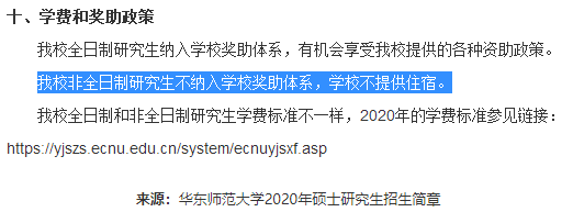 華東師大非全日制研究生不提供住宿