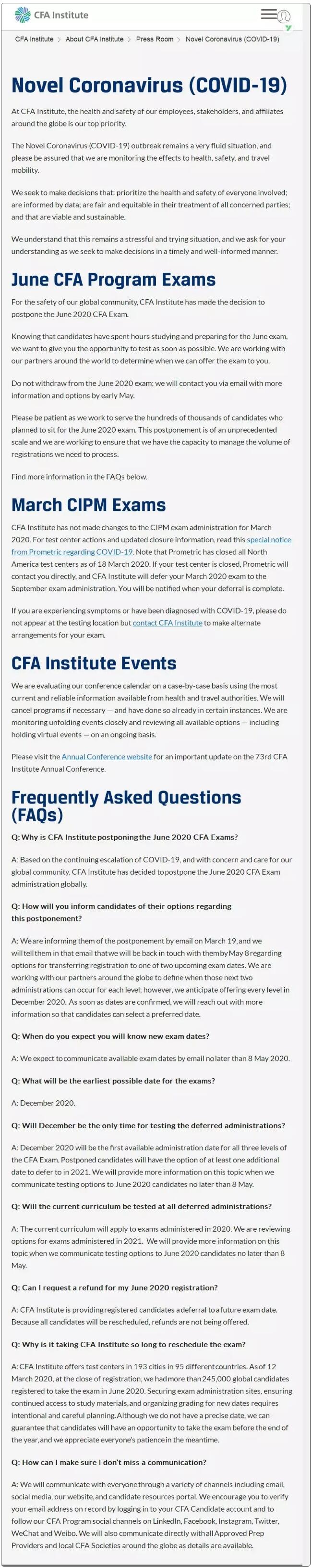 CFA協(xié)會官網(wǎng)