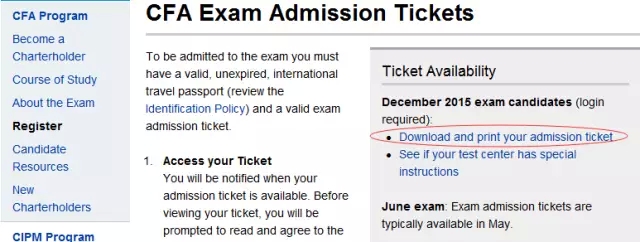 2015年12月CFA一級考試準(zhǔn)考證打印,2015年12月CFA一級考試考點(diǎn)說明