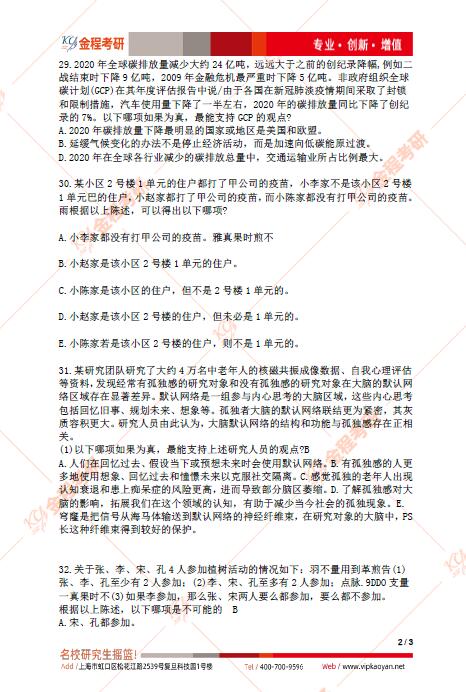 2022考研199管理類聯(lián)考邏輯真題及答案解析（完整版）