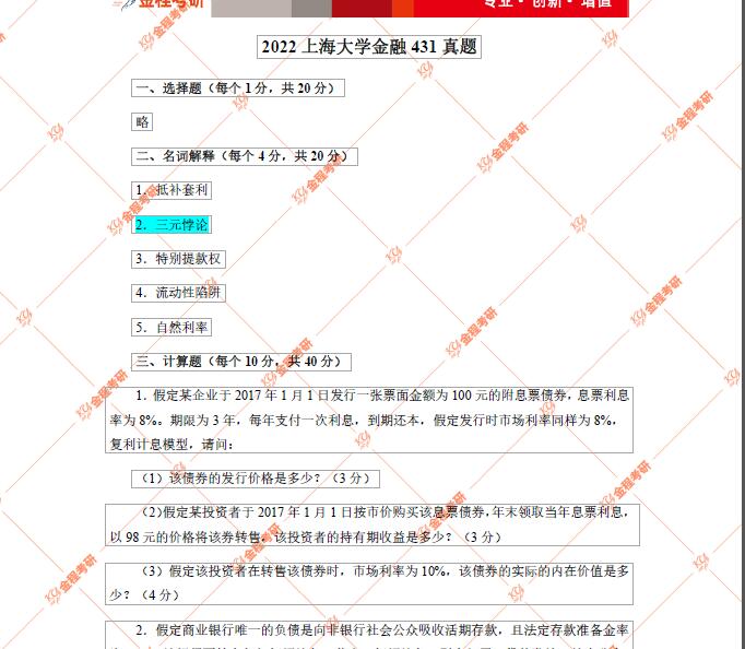 上海大學(xué)金融學(xué)考研