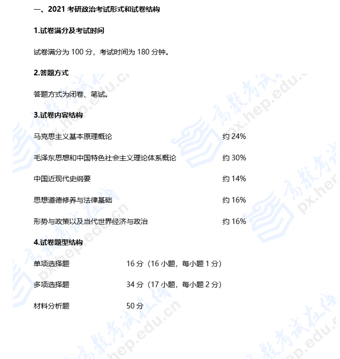 2021考研大綱考試形式和試卷結(jié)構(gòu)（完整版）　　