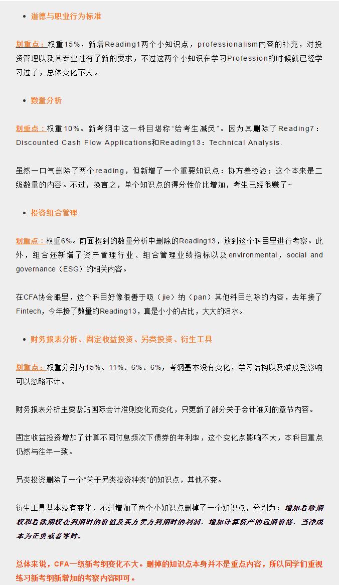 CFA一級(jí)考綱