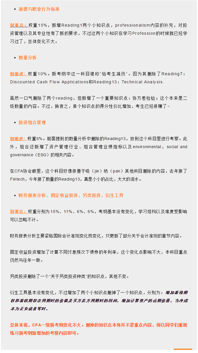 CFA一級(jí)考綱