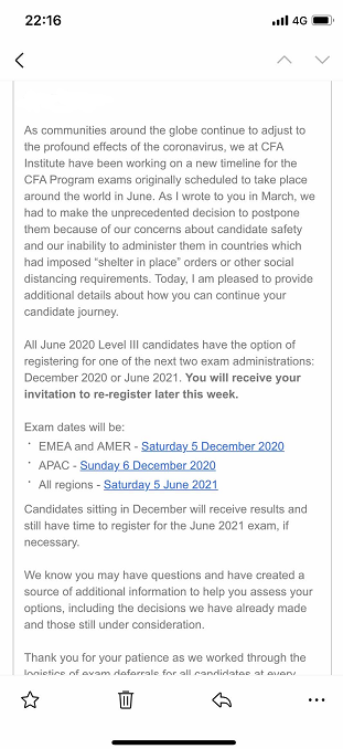 CFA考試時(shí)間