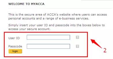  點(diǎn)擊My ACCA后，輸入你的會員ID和密碼登錄個人賬戶