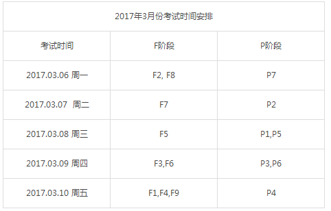 2017年3月考試時(shí)間安排