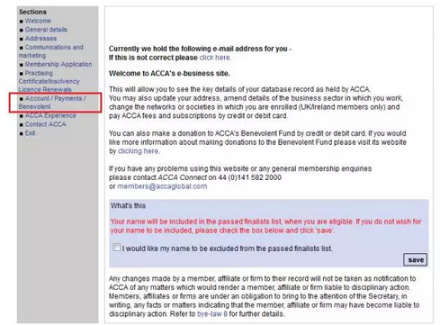 在左邊菜單選擇Account/Payments/Benevolent