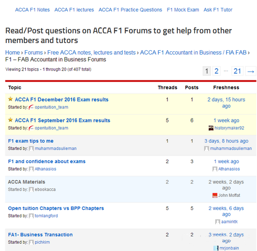 ACCA F1 Forums