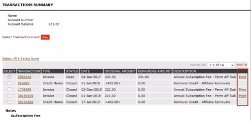 在以下界面找到所需的支付記錄后點(diǎn)擊Print
