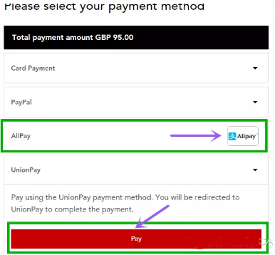 付款可使用支付寶或銀聯(lián)卡付款