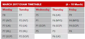 2017年3月acca考試時(shí)間表