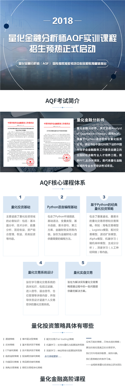 量化金融分析師AQF實(shí)訓(xùn)課程項(xiàng)目