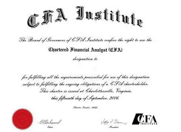 cfa證書樣本
