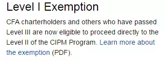 通過CFA三級的考生可以免考CIPM一級，直接參加CIPM的二級考試。