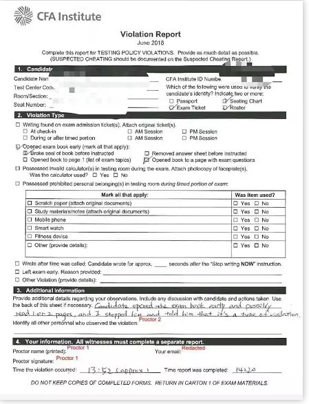 2018年6月某cfa考生的違規(guī)郵件