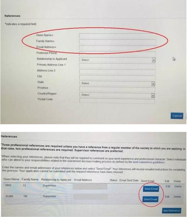 填寫推薦人的姓名和郵箱信息然后點擊send email