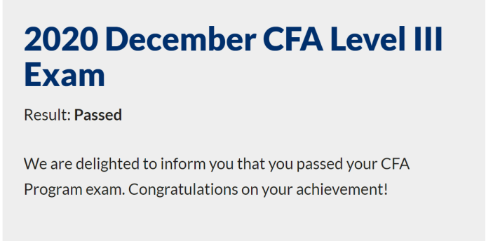 CFA三級(jí)成績(jī)單