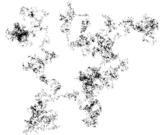 二維空間上進(jìn)行200萬(wàn)步的隨機(jī)游走之后得到的圖案
