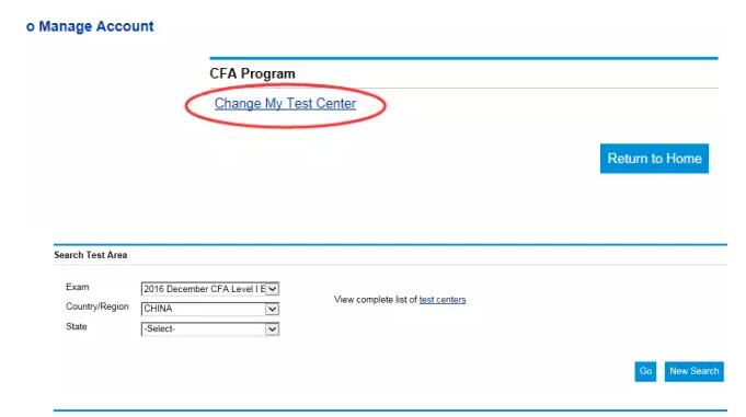 點擊：Change My Test Center后，選擇考試時間和城市，點擊 GO