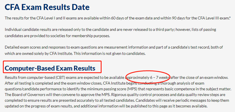 CFA成績公布時間