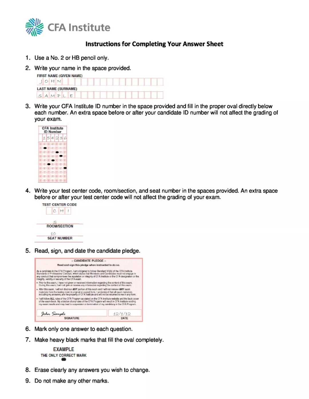 認(rèn)真預(yù)覽cfa答題卡說明