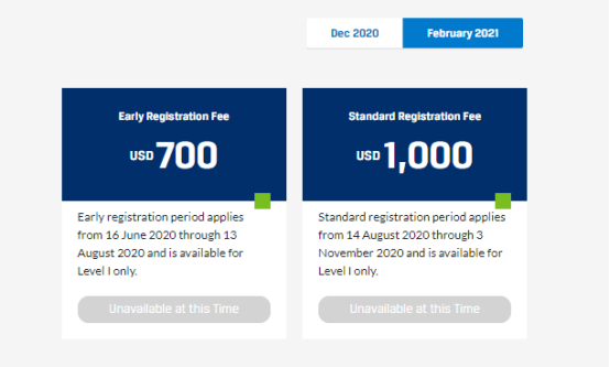 2021年2月CFA考試費(fèi)用