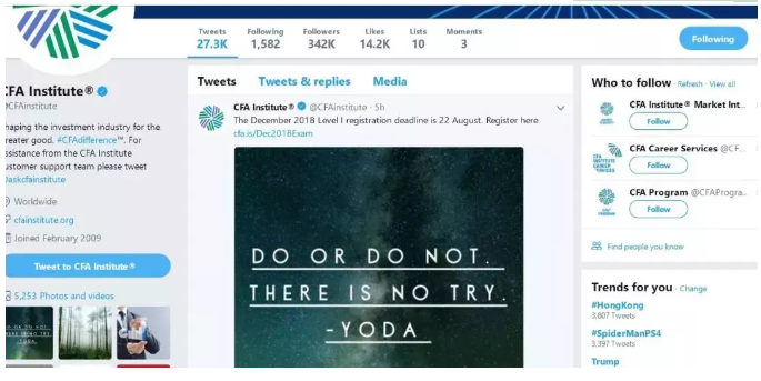 CFA協(xié)會官方截圖