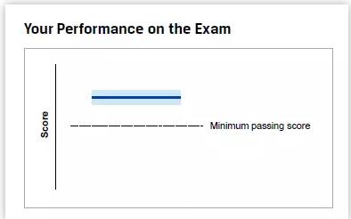 藍(lán)色粗實(shí)線和淺藍(lán)色區(qū)域均遠(yuǎn)遠(yuǎn)高于MPS，說明該考生成績(jī)非常好