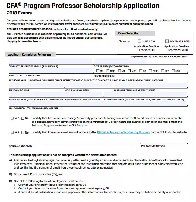 CFA協(xié)會榮譽獎學(xué)金申請材料
