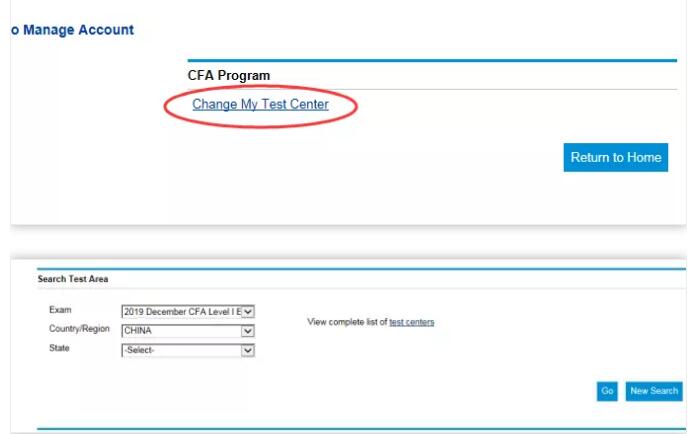 點(diǎn)擊：Change My Test Center，選擇考試時(shí)間和城市，點(diǎn)擊GO。
