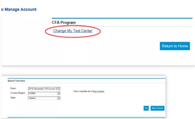 點(diǎn)擊：Change My Test Center，選擇考試時(shí)間和城市，點(diǎn)擊GO。
