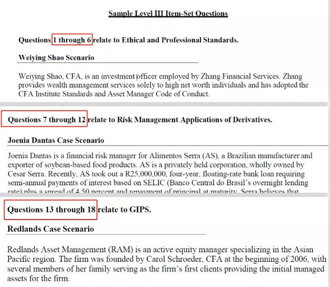 從歷年的樣題中，我們可以發(fā)現(xiàn)以前CFA Level III下午題每一個(gè)Case題原則上都是跟著6道小題