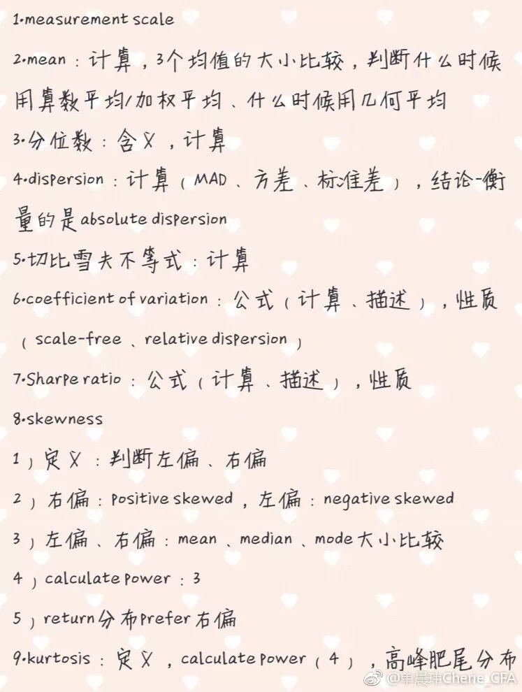 CFA一級數量分析的第3個reading介紹的是有關描述性統(tǒng)計的內容，從四大維度描述一組數據的特
