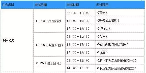 2017年考試各科具體時(shí)間