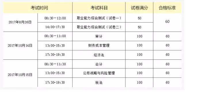 2017年CPA考試具體時(shí)間安排表