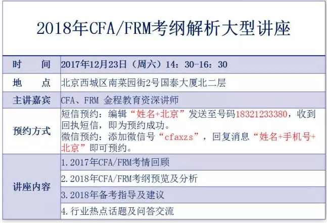 2018年CFA/FRM考綱解析大型講座