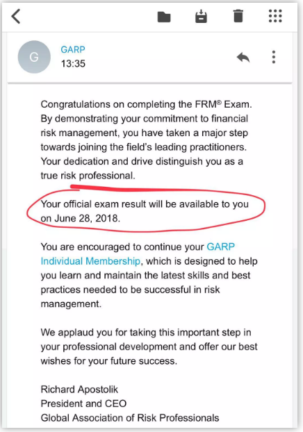 2018年5月frm考試成績2018年6月28日發(fā)布