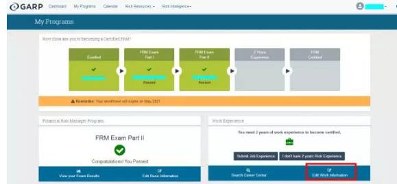 點擊【my programs】之后，進入如下頁面，點擊下圖紅色圈住的【edit work information】